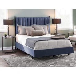 Chloe Blue Faux Leather and Black Metal Queen Headboard by Lumisource -Cheap Lumisource Store blue lumisource headboards hb chloe bkbu c3 1000