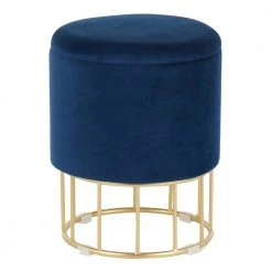 Canary Blue Velvet and Gold Ottoman by Lumisource