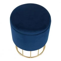 Canary Blue Velvet and Gold Ottoman by Lumisource -Cheap Lumisource Store blue lumisource ottomans ot canary auvbu a0 1000