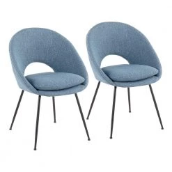 Metro Blue Noise Fabric and Black Metal Dining Chair (Set of 2) by Lumisource
