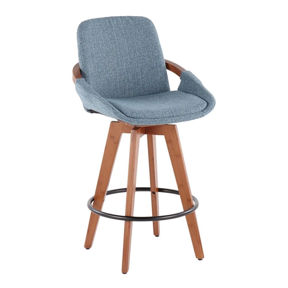 Cosmo 26 in. Blue Noise Fabric & Walnut Bamboo Frame Counter Height Bar Stool by Lumisource 3 Cosmo 26 in. Blue Noise Fabric & Walnut Bamboo Frame Counter Height Bar Stool by Lumisource