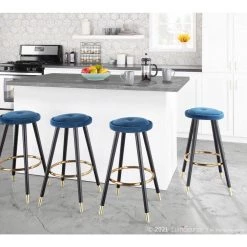 Cavalier 26 in. Blue Velvet and Black Wood Backless Counter Stool (Set of 2) by Lumisource -Cheap Lumisource Store blue velvet lumisource bar stools b26 cavler bkvbu2 1f 1000