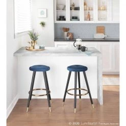Cavalier 26 in. Blue Velvet and Black Wood Backless Counter Stool (Set of 2) by Lumisource -Cheap Lumisource Store blue velvet lumisource bar stools b26 cavler bkvbu2 31 1000