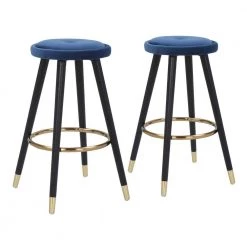 Cavalier 26 in. Blue Velvet and Black Wood Backless Counter Stool (Set of 2) by Lumisource