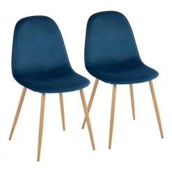Pebble Blue Velvet and Natural Metal Dining Chair (Set of 2) by Lumisource