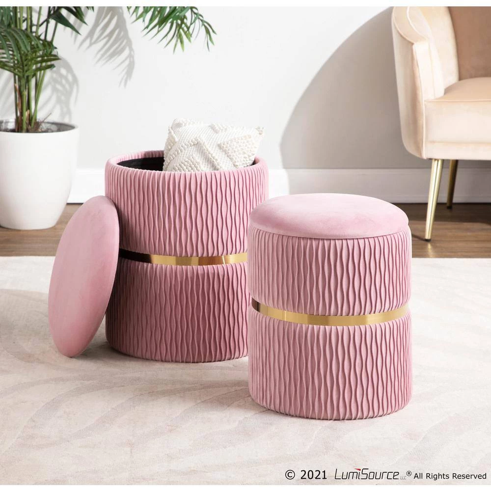 Blush Pink Velvet and Gold Steel Nesting Ottoman Set by Lumisource 10 Blush Pink Velvet and Gold Steel Nesting Ottoman Set by Lumisource - Image 8