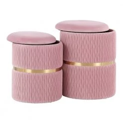 Blush Pink Velvet and Gold Steel Nesting Ottoman Set by Lumisource