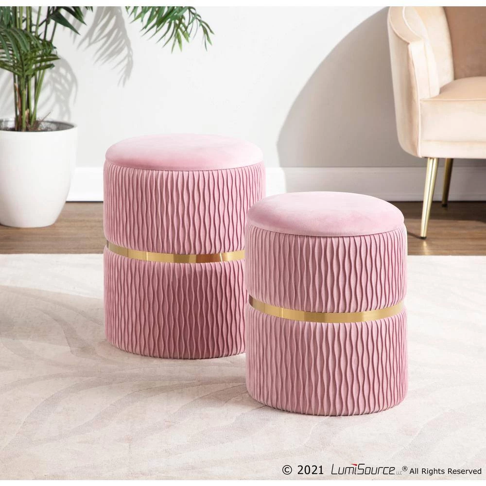 Blush Pink Velvet and Gold Steel Nesting Ottoman Set by Lumisource 7 Blush Pink Velvet and Gold Steel Nesting Ottoman Set by Lumisource - Image 5