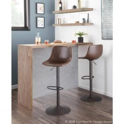 Duke Brown Faux Leather and Antique Metal Adjustable Bar Stool (Set of 2) by Lumisource -Cheap Lumisource Store brown antique lumisource bar stools bs duke anbn2 31 1000