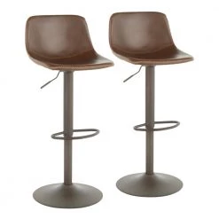 Duke Brown Faux Leather and Antique Metal Adjustable Bar Stool (Set of 2) by Lumisource
