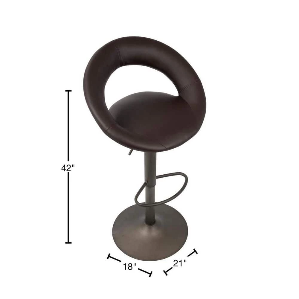 Metro Adjustable Height Bar Stool in Antique Metal and Brown Faux Leather (Set of 2) by Lumisource 5 Metro Adjustable Height Bar Stool in Antique Metal and Brown Faux Leather (Set of 2) by Lumisource - Image 3