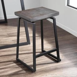 Geo 24 in. Walnut and Black Counter Stool (Set of 2) by Lumisource -Cheap Lumisource Store brown black lumisource bar stools cs geo bk bn2 c3 1000