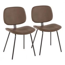 Black Metal Industrial Nunzio Chair with Brown Faux Leather (Set of 2) by Lumisource