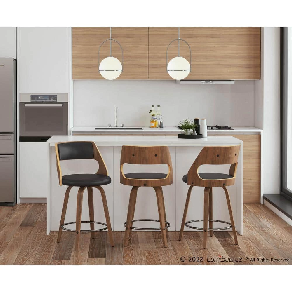 Cecina 35.5 in. Counter Height Bar Stool in Brown Faux Leather and Walnut Wood (Set of 2) by Lumisource 7 Cecina 35.5 in. Counter Height Bar Stool in Brown Faux Leather and Walnut Wood (Set of 2) by Lumisource - Image 5