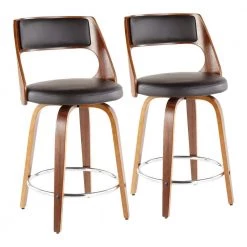 Cecina 35.5 in. Counter Height Bar Stool in Brown Faux Leather and Walnut Wood (Set of 2) by Lumisource