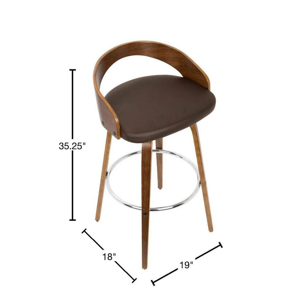 Grotto 35.25 in. Bar Stool in Brown Faux Leather and Walnut Wood (Set of 2) by Lumisource 5 Grotto 35.25 in. Bar Stool in Brown Faux Leather and Walnut Wood (Set of 2) by Lumisource - Image 3