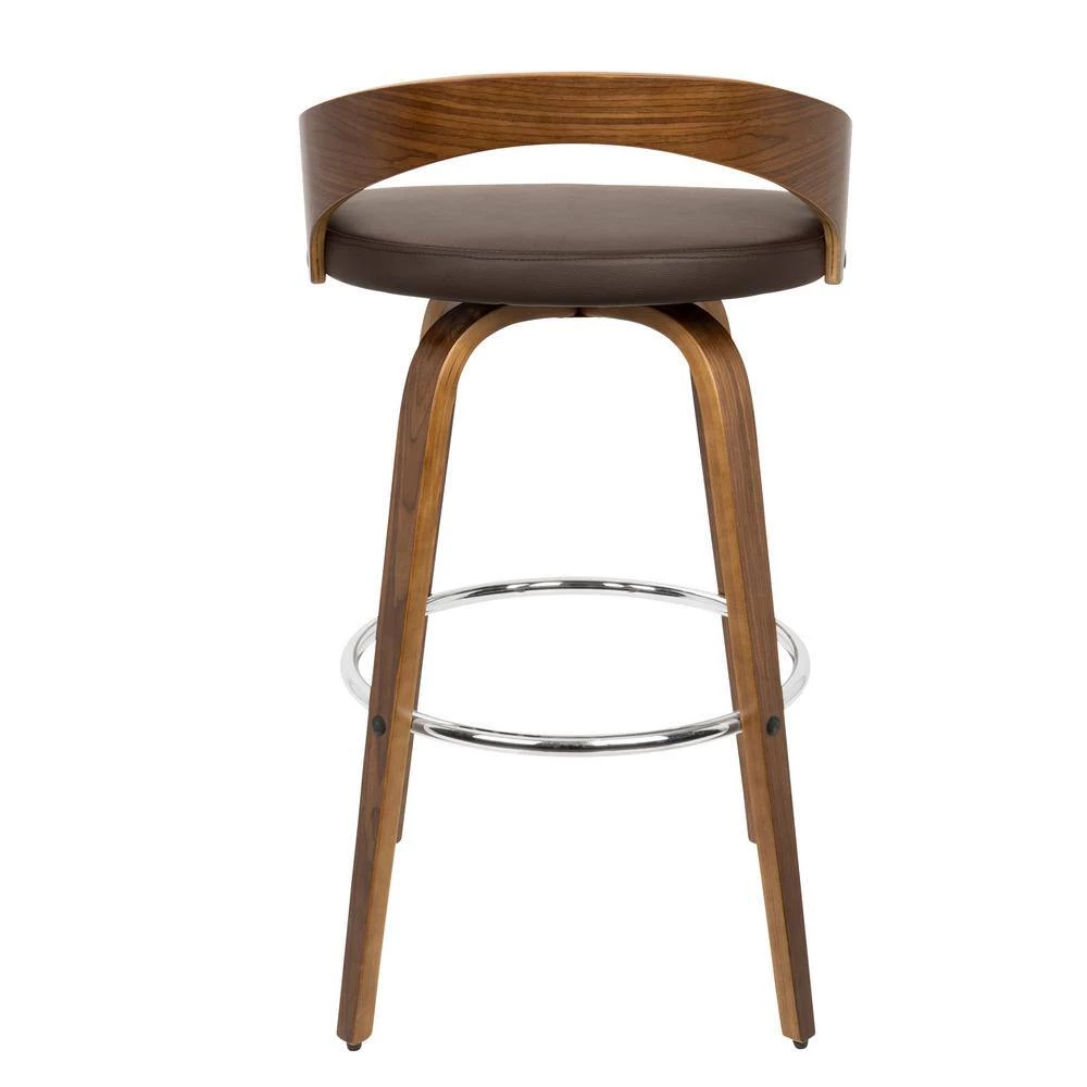 Grotto 35.25 in. Bar Stool in Brown Faux Leather and Walnut Wood (Set of 2) by Lumisource 7 Grotto 35.25 in. Bar Stool in Brown Faux Leather and Walnut Wood (Set of 2) by Lumisource - Image 5