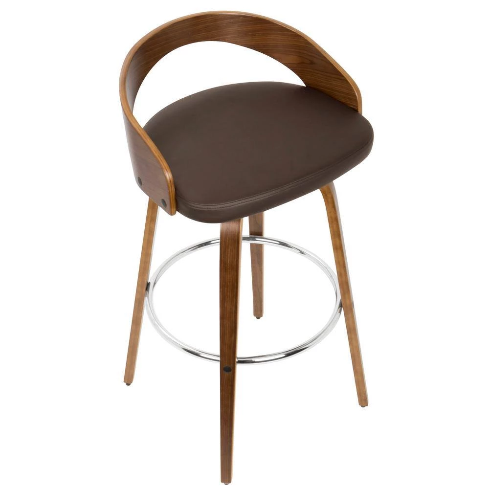 Grotto 35.25 in. Bar Stool in Brown Faux Leather and Walnut Wood (Set of 2) by Lumisource 6 Grotto 35.25 in. Bar Stool in Brown Faux Leather and Walnut Wood (Set of 2) by Lumisource - Image 4