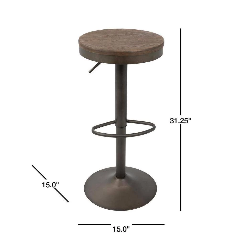 Dakota Antique and Brown Adjustable Bar Stool (Set of 2) by Lumisource 5 Dakota Antique and Brown Adjustable Bar Stool (Set of 2) by Lumisource - Image 3