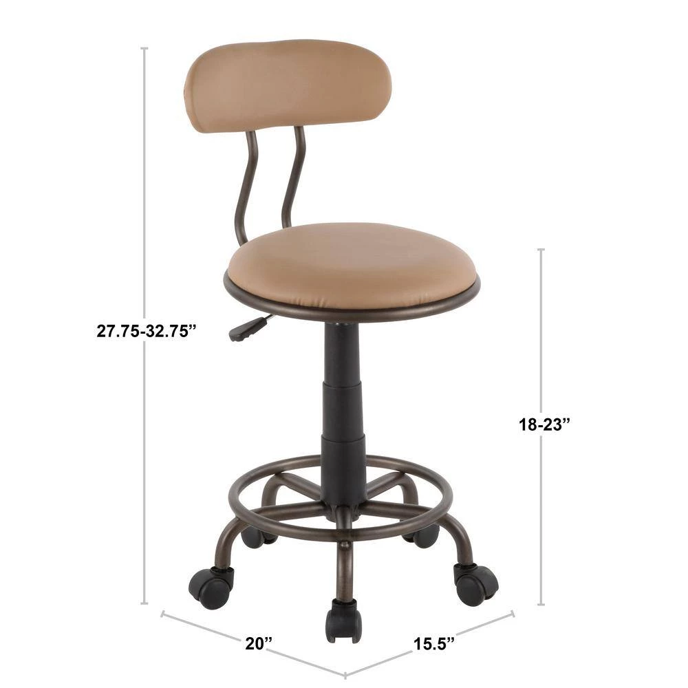 Swift Antique Metal and Camel Faux Leather Task Chair by Lumisource 10 Swift Antique Metal and Camel Faux Leather Task Chair by Lumisource - Image 8