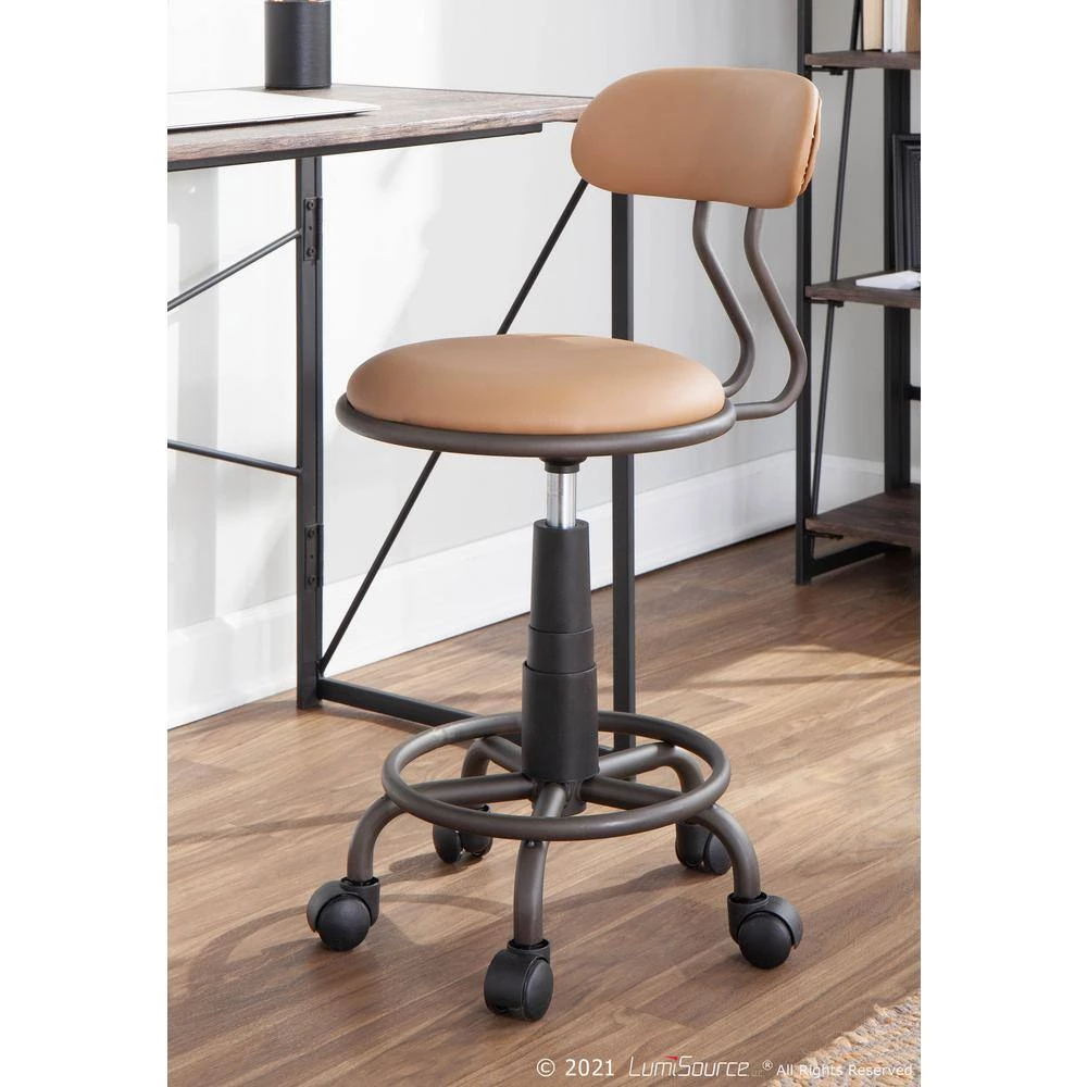 Swift Antique Metal and Camel Faux Leather Task Chair by Lumisource 7 Swift Antique Metal and Camel Faux Leather Task Chair by Lumisource - Image 5