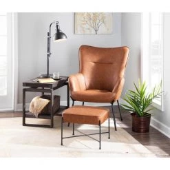Izzy Black Lounge Chair with Ottoman in Camel Faux Leather by Lumisource -Cheap Lumisource Store camel faux leather black lumisource accent chairs c2 izzy bkcam 31 1000