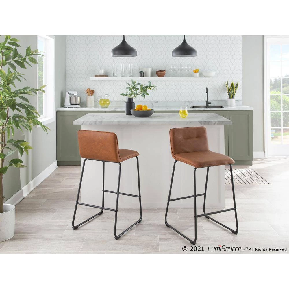 Casper 35 in. Camel Faux Leather and Black Metal Counter Height Bar Stool (Set of 2) by Lumisource 8 Casper 35 in. Camel Faux Leather and Black Metal Counter Height Bar Stool (Set of 2) by Lumisource - Image 6