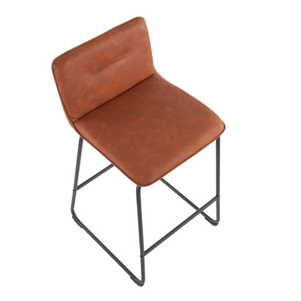 Casper 35 in. Camel Faux Leather and Black Metal Counter Height Bar Stool (Set of 2) by Lumisource 5 Casper 35 in. Camel Faux Leather and Black Metal Counter Height Bar Stool (Set of 2) by Lumisource - Image 3