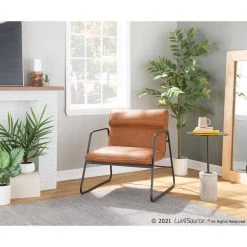 Casper Camel Faux Leather and Black Steel Arm Chair by Lumisource -Cheap Lumisource Store camel faux leather black steel lumisource accent chairs chr casperarm bkcam 31 1000