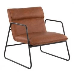 Casper Camel Faux Leather and Black Steel Arm Chair by Lumisource
