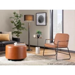 Mason Round 26 in. Camel Faux Leather and Chrome Swivel Ottoman by Lumisource -Cheap Lumisource Store camel faux leather chrome lumisource ottomans ot rndswvl26 cam 31 1000