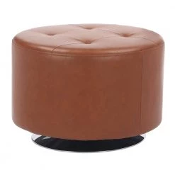 Mason Round 26 in. Camel Faux Leather and Chrome Swivel Ottoman by Lumisource