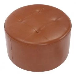 Mason Round 26 in. Camel Faux Leather and Chrome Swivel Ottoman by Lumisource -Cheap Lumisource Store camel faux leather chrome lumisource ottomans ot rndswvl26 cam a0 1000