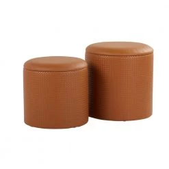 Maverick Camel Faux Leather Nesting Ottoman Set with Textured Accent by Lumisource