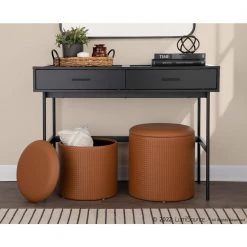 Maverick Camel Faux Leather Nesting Ottoman Set with Textured Accent by Lumisource -Cheap Lumisource Store camel faux leather lumisource ottomans ot mavnest cam 77 1000