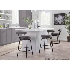 Rhonda 25.5 in. Charcoal Fabric and Black Metal Counter Height Bar Stool (Set of 2) by Lumisource -Cheap Lumisource Store charcoal fabric black metal lumisource bar stools b26 rhonda bkchar2 31 1000