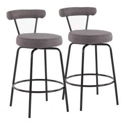Rhonda 25.5 in. Charcoal Fabric and Black Metal Counter Height Bar Stool (Set of 2) by Lumisource