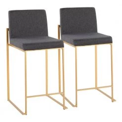 Fuji 35.5 in. Charcoal Fabric and Gold Steel High Back Counter Height Bar Stool (Set of 2) by Lumisource