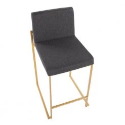 Fuji 35.5 in. Charcoal Fabric and Gold Steel High Back Counter Height Bar Stool (Set of 2) by Lumisource -Cheap Lumisource Store charcoal fabric gold steel lumisource bar stools b26 fujihb aufchar2 a0 1000