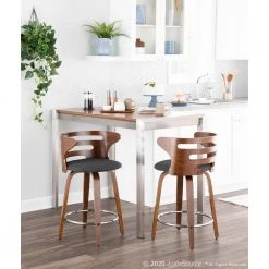 Cosini 31.75 in. Counter Height Bar Stool in Charcoal Fabric and Walnut Wood (Set of 2) by Lumisource -Cheap Lumisource Store charcoal fabric walnut wood lumisource bar stools b24 cosni2 swvr wlchar2 31 1000