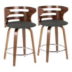 Cosini 31.75 in. Counter Height Bar Stool in Charcoal Fabric and Walnut Wood (Set of 2) by Lumisource