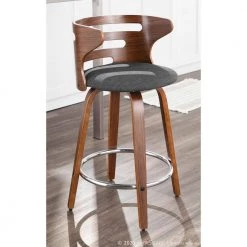 Cosini 31.75 in. Counter Height Bar Stool in Charcoal Fabric and Walnut Wood (Set of 2) by Lumisource -Cheap Lumisource Store charcoal fabric walnut wood lumisource bar stools b24 cosni2 swvr wlchar2 c3 1000