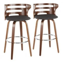 Cosini 37.25 in. Bar Stool in Charcoal Fabric and Walnut Wood (Set of 2) by Lumisource