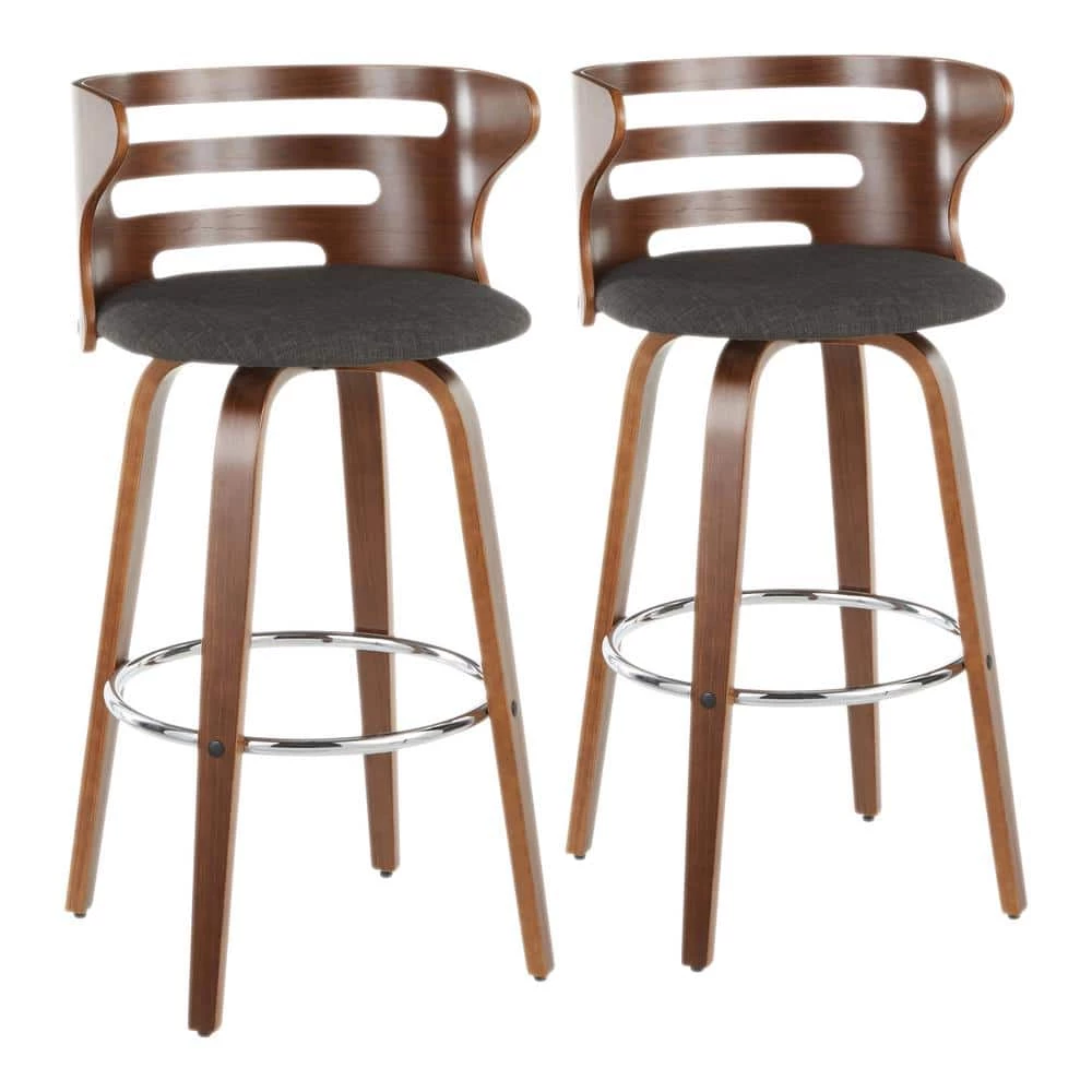 Cosini 37.25 in. Bar Stool in Charcoal Fabric and Walnut Wood (Set of 2) by Lumisource 3 Cosini 37.25 in. Bar Stool in Charcoal Fabric and Walnut Wood (Set of 2) by Lumisource