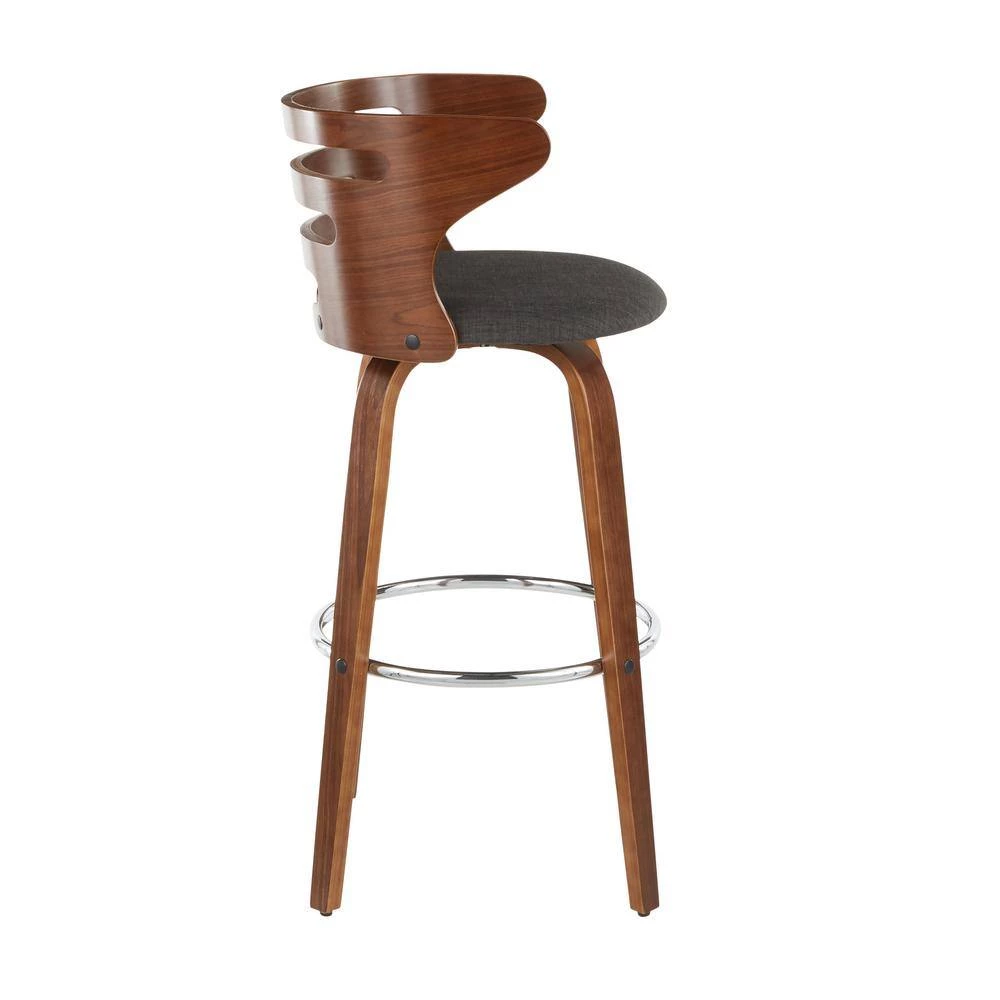 Cosini 37.25 in. Bar Stool in Charcoal Fabric and Walnut Wood (Set of 2) by Lumisource 4 Cosini 37.25 in. Bar Stool in Charcoal Fabric and Walnut Wood (Set of 2) by Lumisource - Image 2