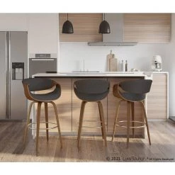 Curvini 40 in. Bar Stool in Charcoal Fabric and Walnut Wood (Set of 2) by Lumisource -Cheap Lumisource Store charcoal fabric walnut wood lumisource bar stools b30 crvni2 swvr wlchar2 31 1000