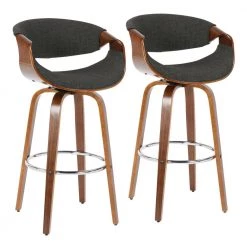 Curvini 40 in. Bar Stool in Charcoal Fabric and Walnut Wood (Set of 2) by Lumisource