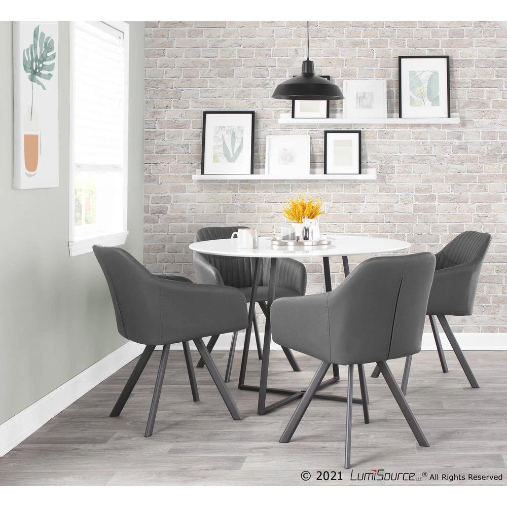 Clubhouse Pleated Charcoal Faux Leather Dining Chair (Set of 2) by Lumisource 8 Clubhouse Pleated Charcoal Faux Leather Dining Chair (Set of 2) by Lumisource - Image 6