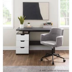 Quinn 47.25 in. Rectangular Charcoal Grey and White Wood 3-Drawer Computer Desk by Lumisource -Cheap Lumisource Store charcoal grey white wood lumisource writing desks ofd quinn char 31 1000