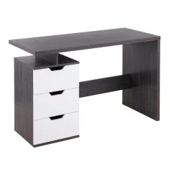 Quinn 47.25 in. Rectangular Charcoal Grey and White Wood 3-Drawer Computer Desk by Lumisource